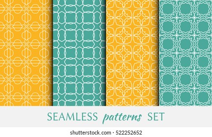 Seamless geometric line patterns set. Endless lace texture for wallpapers, pattern fills, invitations, cards, banners, flyers. Colorful seamless linear backgrounds collection, tribal ethnic ornament