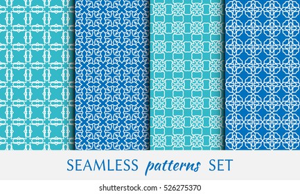 Seamless geometric line patterns set. Contemporary graphic design. Endless lace texture for wallpaper, pattern fill, invitation, card, banner, flyer. Seamless linear backgrounds with ethnic ornament