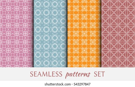 Seamless geometric line patterns set. Contemporary graphic design. Endless lace texture for wallpaper, pattern fill, invitation, card, banner, flyer. Seamless linear backgrounds with ethnic ornament
