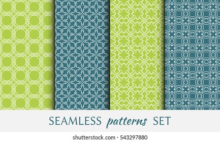 Seamless geometric line patterns set. Contemporary graphic design. Endless lace texture for wallpaper, pattern fill, invitation, card, banner, flyer. Seamless linear backgrounds with ethnic ornament