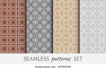 Seamless geometric line patterns set. Contemporary graphic design. Endless lace texture for wallpaper, pattern fill, invitation, card, banner, flyer. Seamless linear backgrounds with ethnic ornament