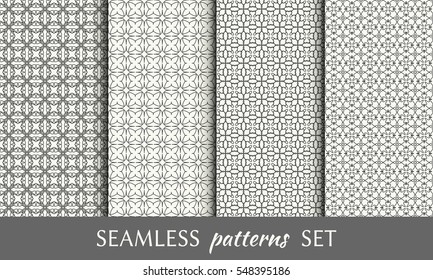 Seamless geometric line patterns set. Contemporary graphic design. Endless linear texture for wallpaper, pattern fill, invitation, card, banner, flyer. Black and white seamless backgrounds collection