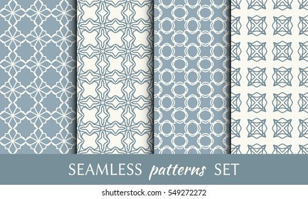 Seamless geometric line patterns set. Contemporary graphic design. Endless linear texture for wallpaper, pattern fill, invitation, card, banner, flyer. Colorful seamless backgrounds collection