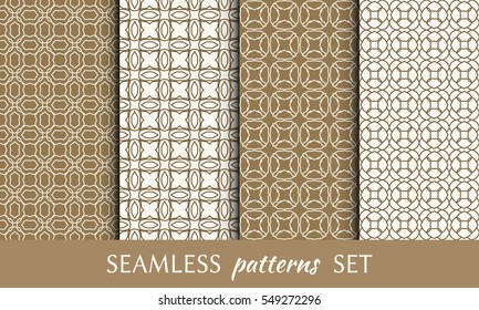 Seamless geometric line patterns set. Contemporary graphic design. Endless linear texture for wallpaper, pattern fill, invitation, card, banner, flyer. Monochrome seamless backgrounds collection
