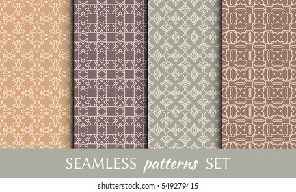 Seamless geometric line patterns set. Contemporary graphic design. Endless linear texture for wallpaper, pattern fill, invitation, card, banner, flyer. Colorful seamless backgrounds collection