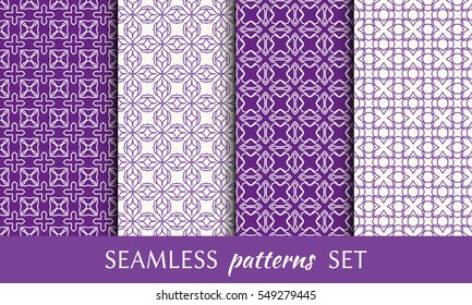 Seamless geometric line patterns set. Contemporary graphic design. Endless linear texture for wallpaper, pattern fill, invitation, card, banner, flyer. Colorful seamless backgrounds collection