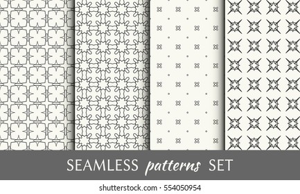 Seamless geometric line patterns set. Contemporary graphic design. Endless linear texture for wallpaper, pattern fill, invitation, card, banner, flyer. Seamless black and white backgrounds collection