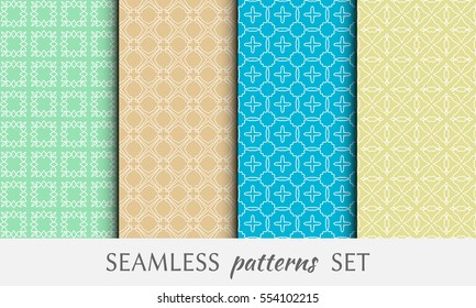 Seamless geometric line patterns set. Contemporary graphic design. Endless linear texture for wallpaper, pattern fill, invitation, card, banner, flyer. Seamless colorful backgrounds collection