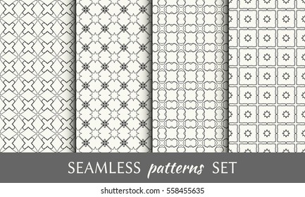Seamless geometric line patterns set. Contemporary graphic design. Endless lace texture for wallpaper, pattern fill, invitation, card, banner, flyer. Seamless linear backgrounds with ethnic ornament