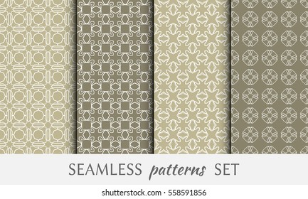 Seamless geometric line patterns set. Contemporary graphic design. Endless lace texture for wallpaper, pattern fill, invitation, card, banner, flyer. Seamless linear backgrounds with ethnic ornament