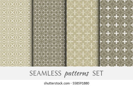 Seamless geometric line patterns set. Contemporary graphic design. Endless lace texture for wallpaper, pattern fill, invitation, card, banner, flyer. Seamless linear backgrounds with ethnic ornament