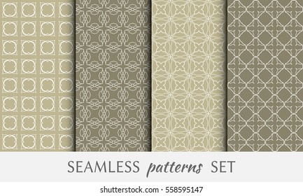 Seamless geometric line patterns set. Contemporary graphic design. Endless lace texture for wallpaper, pattern fill, invitation, card, banner, flyer. Seamless linear backgrounds with ethnic ornament