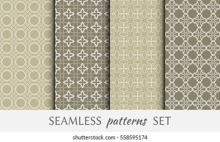 Seamless geometric line patterns set. Contemporary graphic design. Endless lace texture for wallpaper, pattern fill, invitation, card, banner, flyer. Seamless linear backgrounds with ethnic ornament