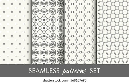 Seamless geometric line patterns set. Contemporary graphic design. Endless linear texture for wallpaper, pattern fill, invitation, card, banner, flyer. Black and white seamless backgrounds collection