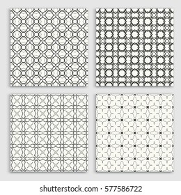 Seamless geometric line patterns set. Contemporary graphic design. Endless linear texture for wallpaper, pattern fill, invitation, card, banner, flyer. Black and white seamless backgrounds collection
