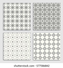 Seamless geometric line patterns set. Contemporary graphic design. Endless linear texture for wallpaper, pattern fill, invitation, card, banner, flyer. Black and white seamless backgrounds collection