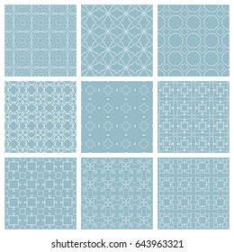 Seamless geometric line patterns set. Contemporary graphic design. Endless texture for wallpaper, pattern fills, web page line backgrounds. Tribal ethnic arabic, indian motifs, pastel colors ornaments
