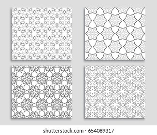 Seamless geometric line patterns set. Contemporary graphic design. Black and white texture for wallpaper, pattern fills, packaging, web page line backgrounds. Tribal ethnic arabic, indian ornament