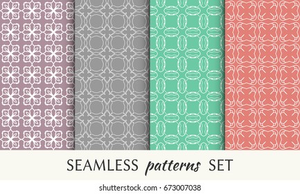 Seamless geometric line patterns set. Colorful linear backgrounds collection. Endless repeating graphic texture for wallpaper, packaging, banners, invitations, business cards, fabric print