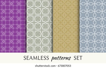Seamless geometric line patterns set. Colorful linear backgrounds collection. Endless repeating graphic texture for wallpaper, packaging, banners, invitations, business cards, fabric print