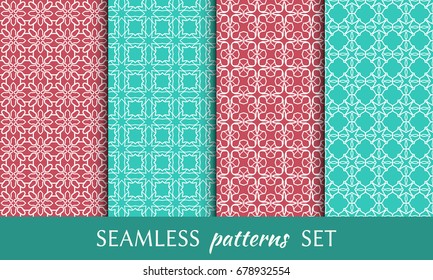 Seamless geometric line patterns set. Colorful linear backgrounds collection. Endless repeating graphic texture for wallpaper, packaging, banners, invitations, business cards, fabric print