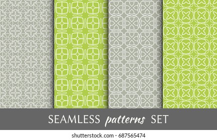 Seamless geometric line patterns set. Colorful linear backgrounds collection. Endless repeating graphic texture for wallpaper, packaging, banners, invitations, business cards, fabric print