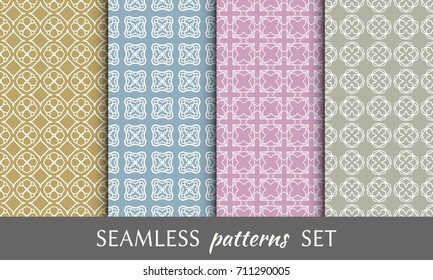 Seamless geometric line patterns set. Colorful linear backgrounds collection. Endless repeating graphic texture for wallpaper, packaging, banners, invitations, business cards, fabric print
