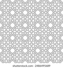 Seamless geometric linear pattern with outlines on white background. Versatile design for various decorative purposes.