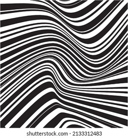 Seamless geometric lines pattern, black and white stripes.Optical illusion, wave and zigzag effect. Geometric tile in op art. Futuristic and vibrant design, Illusive vector background.