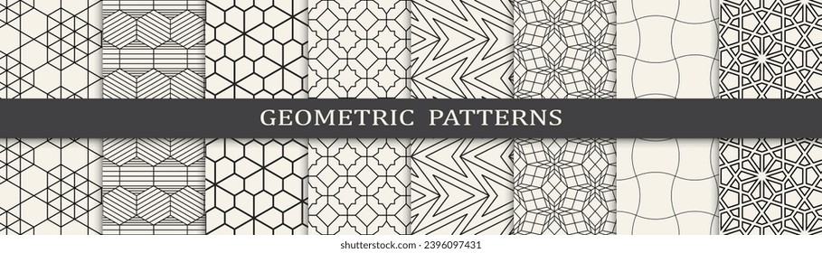  Seamless geometric lines pattern.Set of geometric seamless patterns. Abstract geometric graphic design simple pattern.