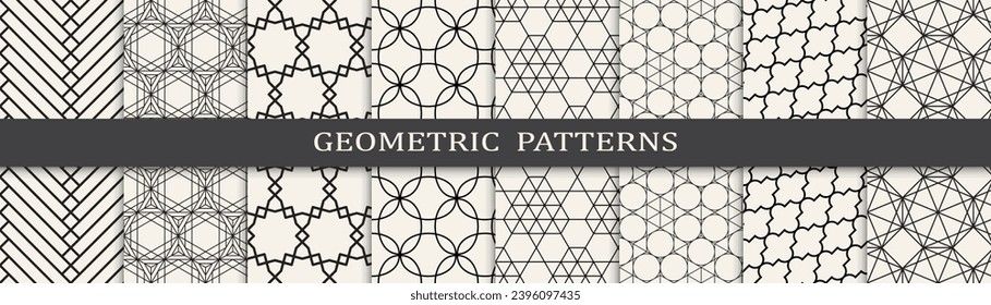  Seamless geometric lines pattern.Set of geometric seamless patterns. Abstract geometric graphic design simple pattern.