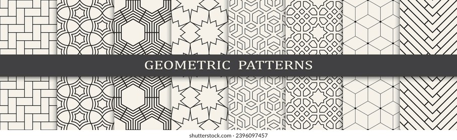  Seamless geometric lines pattern.Set of geometric seamless patterns. Abstract geometric graphic design simple pattern.