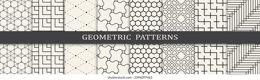  Seamless geometric lines pattern.Set of geometric seamless patterns. Abstract geometric graphic design simple pattern.