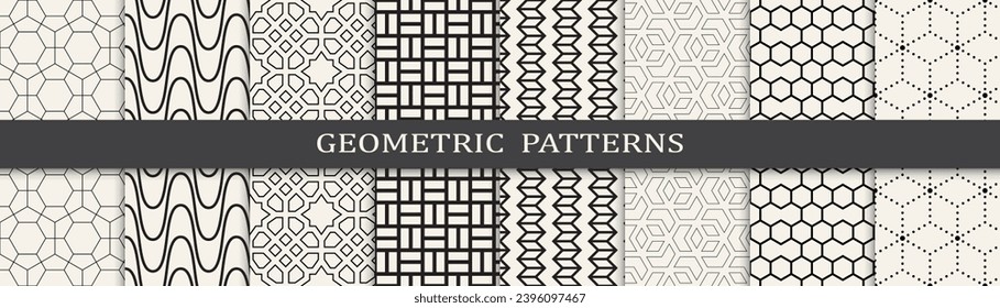  Seamless geometric lines pattern.Set of geometric seamless patterns. Abstract geometric graphic design simple pattern.
