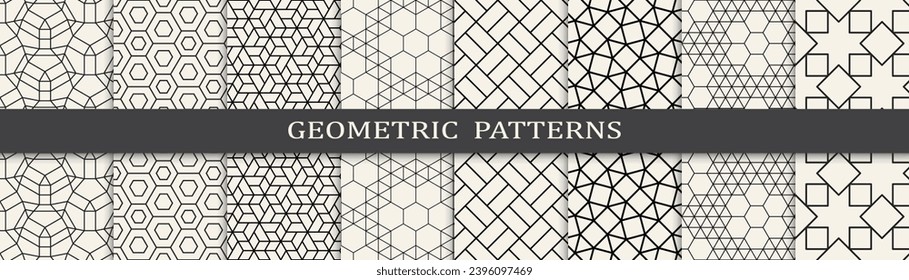  Seamless geometric lines pattern.Set of geometric seamless patterns. Abstract geometric graphic design simple pattern.