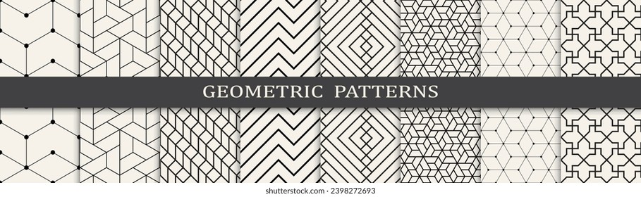  Seamless geometric lines pattern.Set of geometric seamless patterns. Abstract geometric graphic design simple pattern.