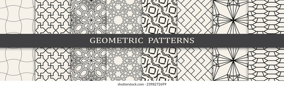  Seamless geometric lines pattern.Set of geometric seamless patterns. Abstract geometric graphic design simple pattern.