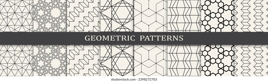  Seamless geometric lines pattern.Set of geometric seamless patterns. Abstract geometric graphic design simple pattern.