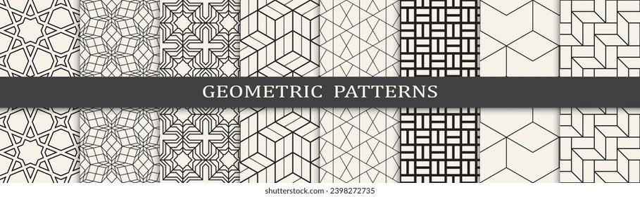  Seamless geometric lines pattern.Set of geometric seamless patterns. Abstract geometric graphic design simple pattern.