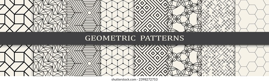  Seamless geometric lines pattern.Set of geometric seamless patterns. Abstract geometric graphic design simple pattern.