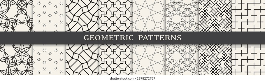  Seamless geometric lines pattern.Set of geometric seamless patterns. Abstract geometric graphic design simple pattern.