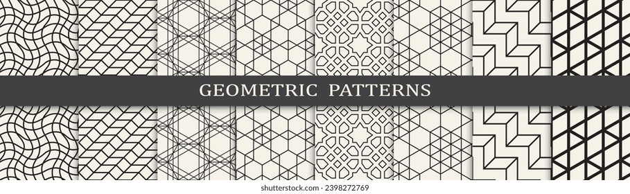  Seamless geometric lines pattern.Set of geometric seamless patterns. Abstract geometric graphic design simple pattern.