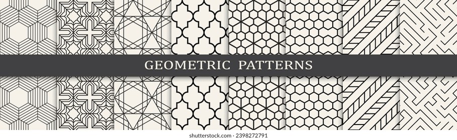  Seamless geometric lines pattern.Set of geometric seamless patterns. Abstract geometric graphic design simple pattern.