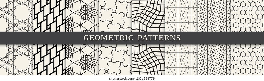 Seamless geometric lines pattern set