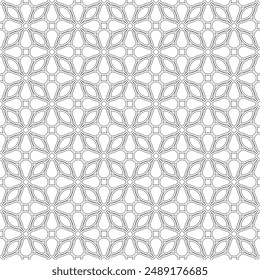 Seamless geometric lines pattern with simple four petal leaf shapes on white background. Suitable for various decoration design purposes.