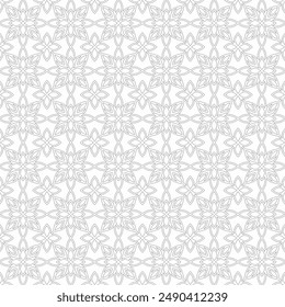 Seamless geometric lines pattern with simple four petal leaf shapes on white background. Suitable for various creative projects.