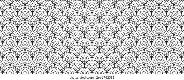 Diseño de arte de línea minimalista elegante del patrón geométrico inconsútil del loto para la materia textil, el Fondo de pantalla, la impresión y el empaquetado.