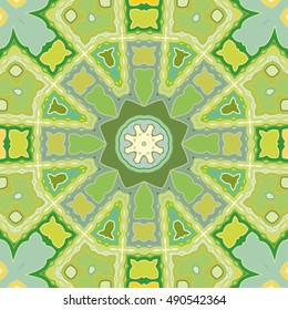 Seamless geometric mandala pattern, colorful repeating texture, seamless background. Contemporary graphic design, ethnic ornament. Vector illustration