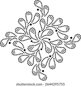 Seamless Geometric Mandala Pattern of Dotted striped Swirling Petals, Hand drawn Polka dot Design Element of Swirling Flower Petals, Dynamic Rotating Floral Vector Illustration in dotted Flat Style 