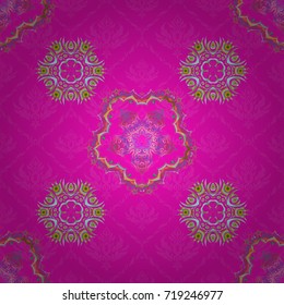 Seamless geometric mandala pattern. Geometric ornament with yellow, blue and green elements. Abstract geometric sketch. Vector seamless pattern with motley gradients.